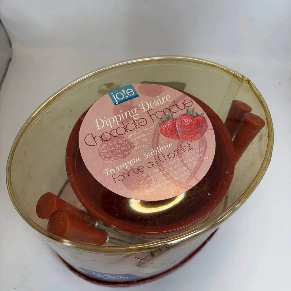 Joie MSC Dipping Desire Chocolate Fondue Set Ceramic Bowl 4 Forks Red White